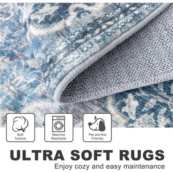 2x3 Small Area Rug, Moroccan Entryway Rugs Indoor Vintage Washable Rug Non-Slip - Picture 4 of 7